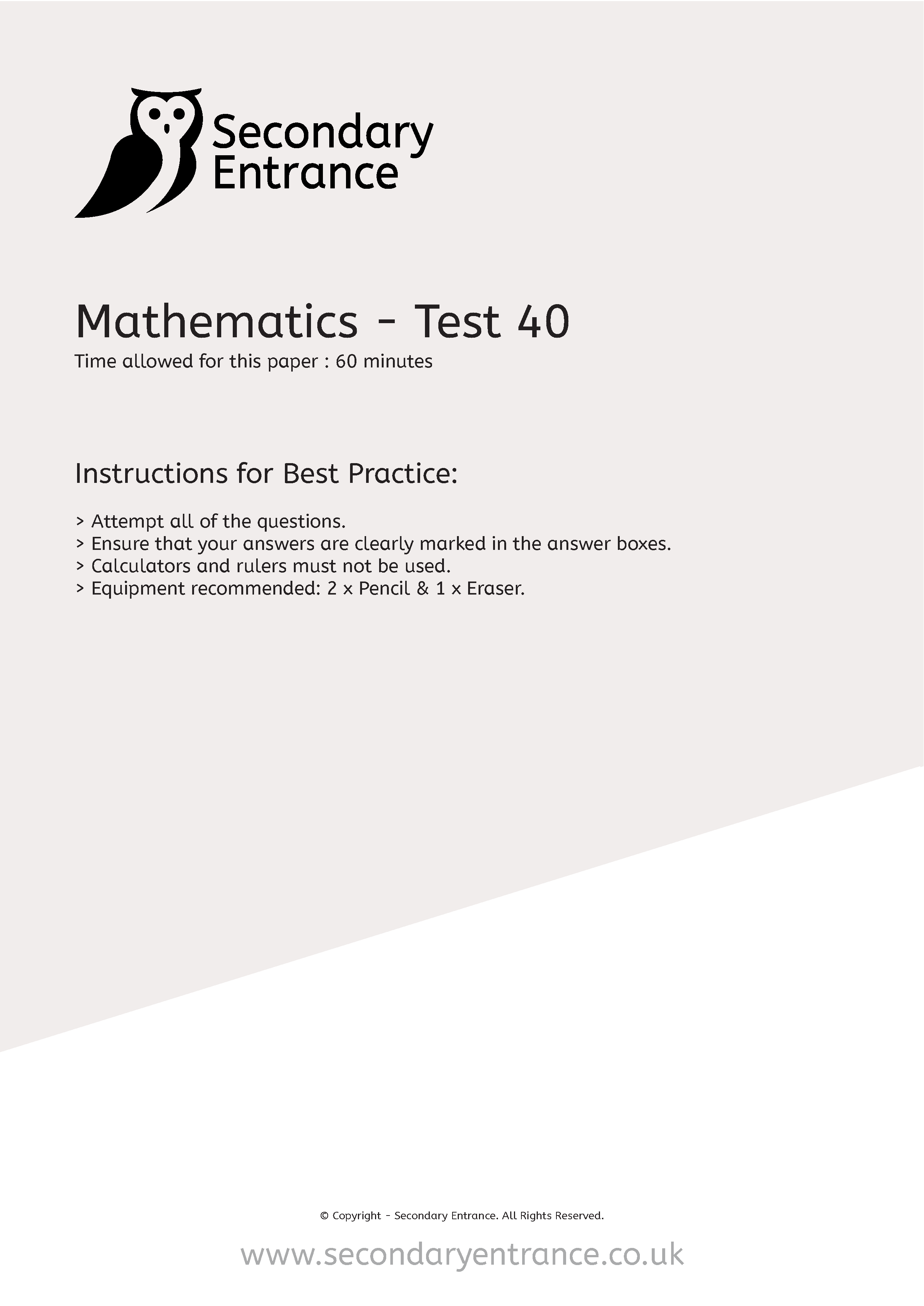 Maths sample paper for 11+ exams