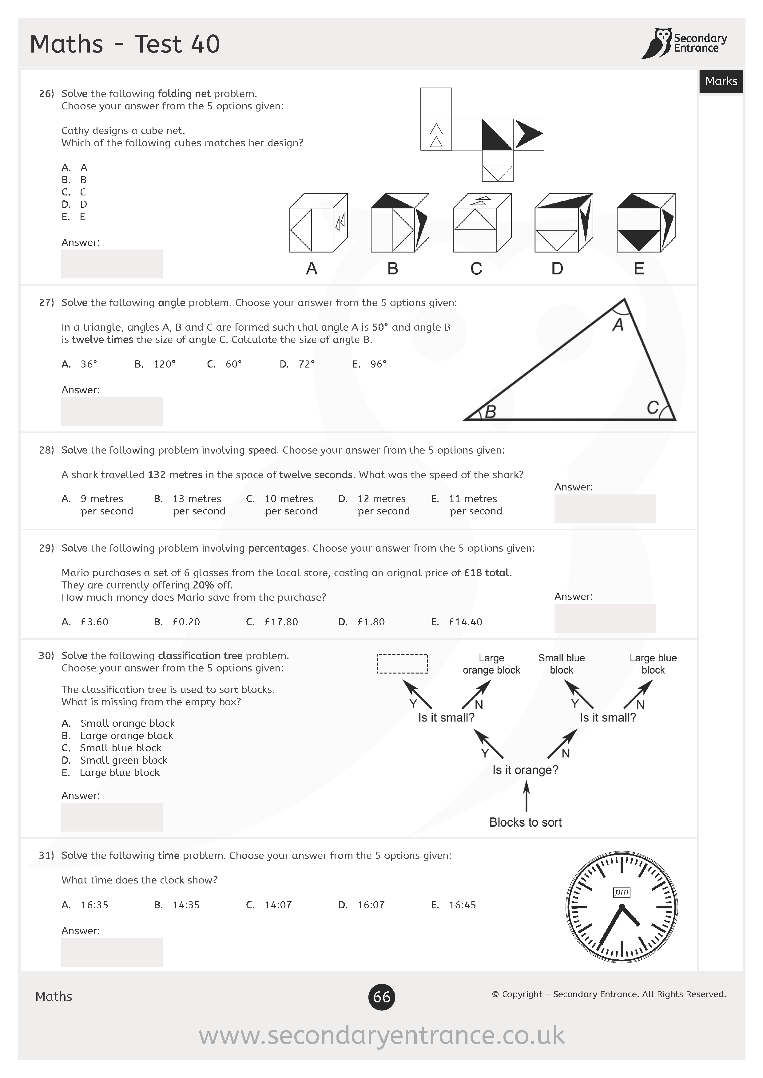 Maths sample paper for 11+ exams